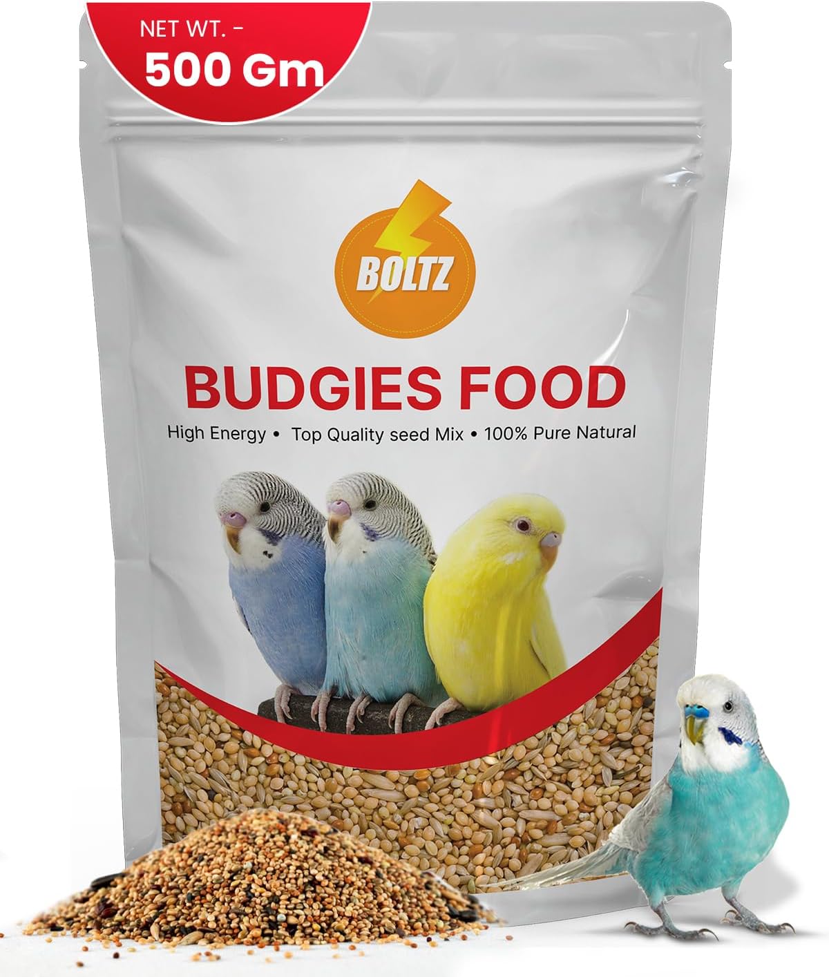 Boltz Bird Food for Budgies - 500gm | Natural & Healthy Premium Mix Seeds, | Daily Bird Budgies Food Seeds| All Life Stages - Mix Seeds (500 GM)