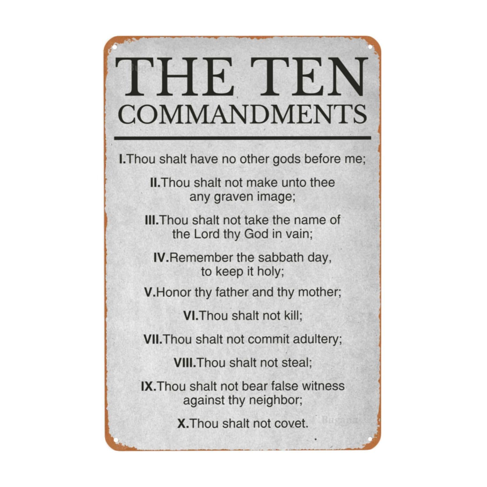 SMAZDFXX The Ten Commandments Inspirational Motivational Quotes Vintage Metal Sign, Wall Art Decor Retro Posters Tin Signs for Man Cave Bar Garage Car Room Streets 12"x16"