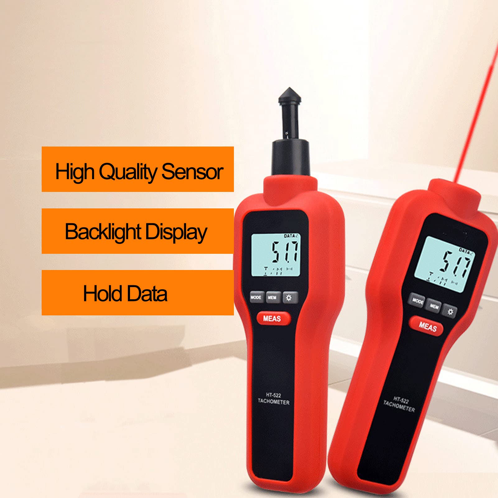 ThreeH Tachimetro Digitale Senza Contatto Misurazione della velocità di Misurazione Tach Meter Batterie del Marcatore del Misuratore RPM ad Alta Accuarcy Incluse