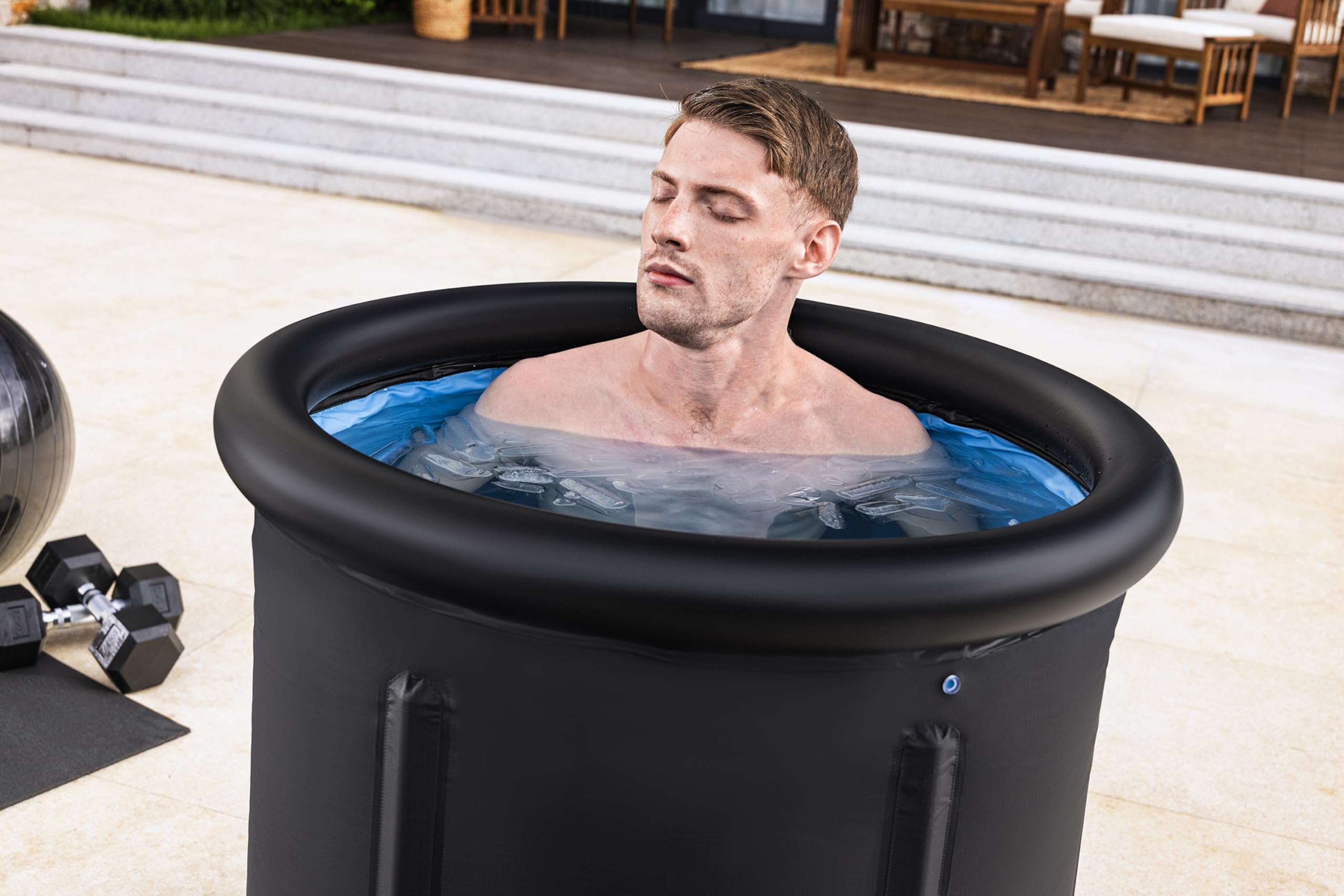 Bestway Lay-Z-Spa Eisbad Glacial Zen mit Filterpumpe Ø 86 x 75 cm rund - Kältebad für Regeneration, 230 L, TriTech Wände, Polar-Shield, Abdeckplane & Kartusche, Eisbad fürs Home Gym und Garten