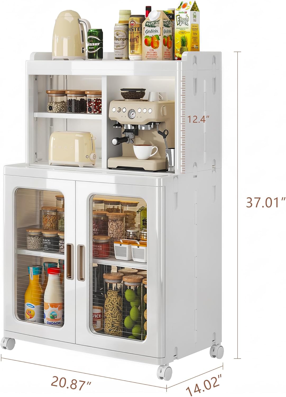 VECELO Foldable Plastic Sideboard Cabinet with Adjustable Shelves, Waterproof Buffet Cabinet with Doors for Kitchen, Dining Room & Small Spaces, White