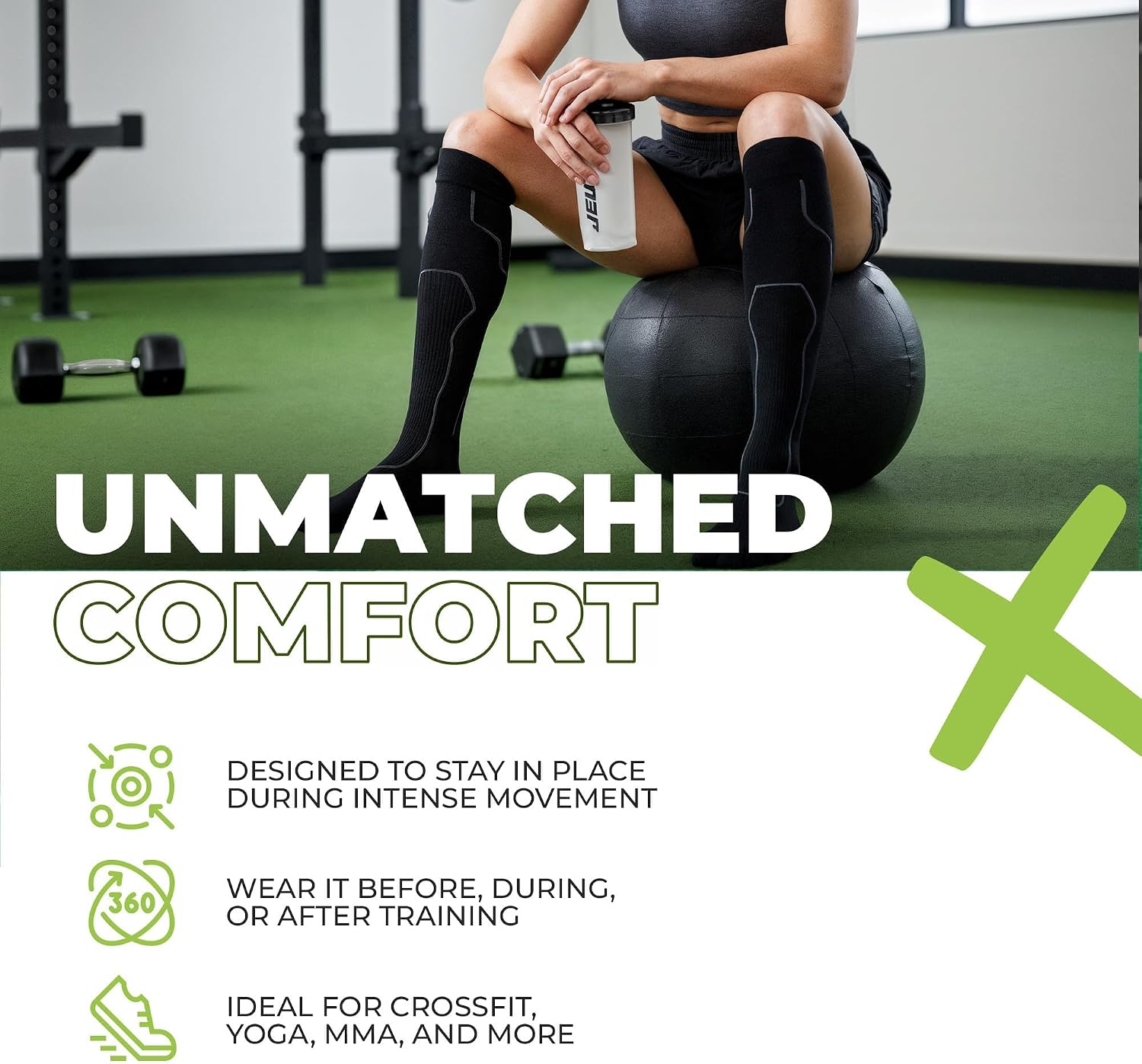Green Drop Herb-Infused 3-Piece Recovery Set - Knee High Compression Socks + Knee Compression Sleeve + Precut Kinesiology Tape, Small / Medium image 4