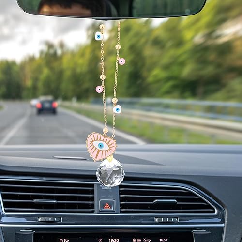 Adorno Colgante de Coche de Mal de Ojo - Encanto Rosa de Ojo Malvado para Espejos Retrovisores Protección de Buena Suerte Captadores de Sol de