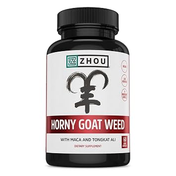 Zhou Horny Goat Weed - Herbal Extract for Men & Women, Supplement with Maca, Tribulus, Tongkat Ali & Ginseng, Maximum Strength for Health & Energy - 60 Veggie Capsules