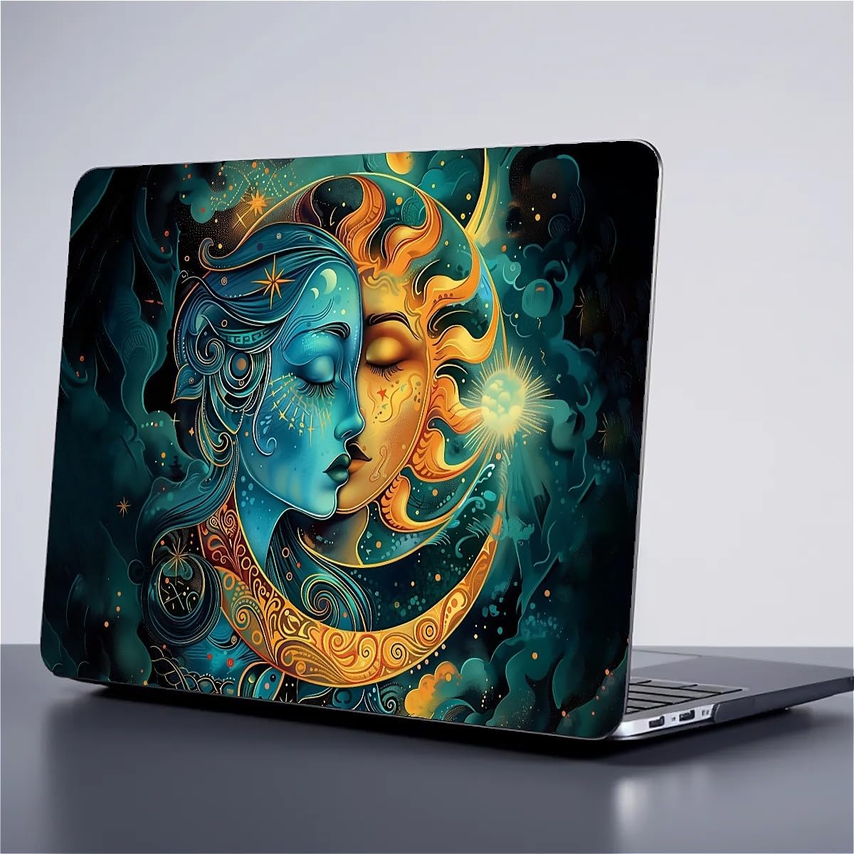 Computer Case for MacBook Air 15 Inch Moon Sun Superimposed Colorful Pattern Black Release 2023 Model A2941 Hard Shell Case Compatible with MacBook Air 15 Inch