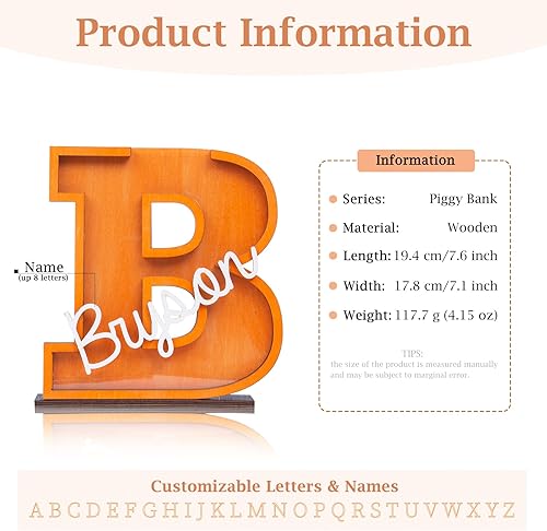 Vista 9 de Alcancía personalizada – Alcancía de madera con letras – Caja de dinero, tanque de almacenamiento de monedas, banco de dinero con nombre Negro