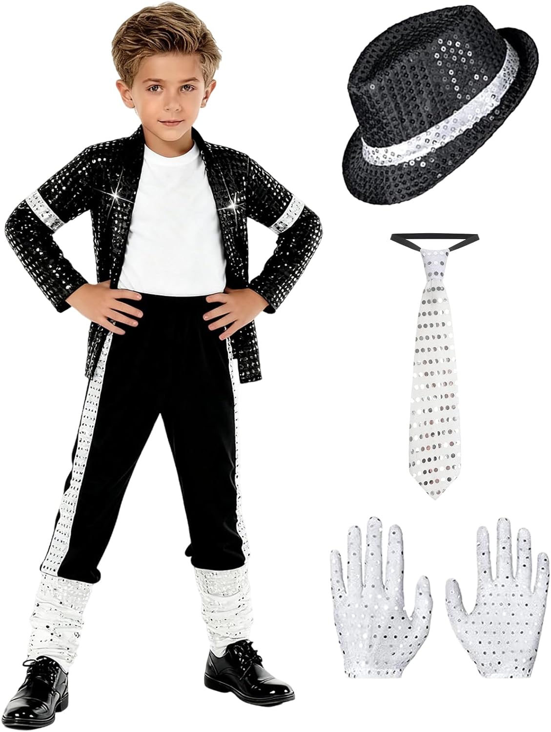 Dance Star Costume for Kid, 80s 90s Pop Outfit for Boys Stage Cosplay Halloween Role Play Party Dress Up