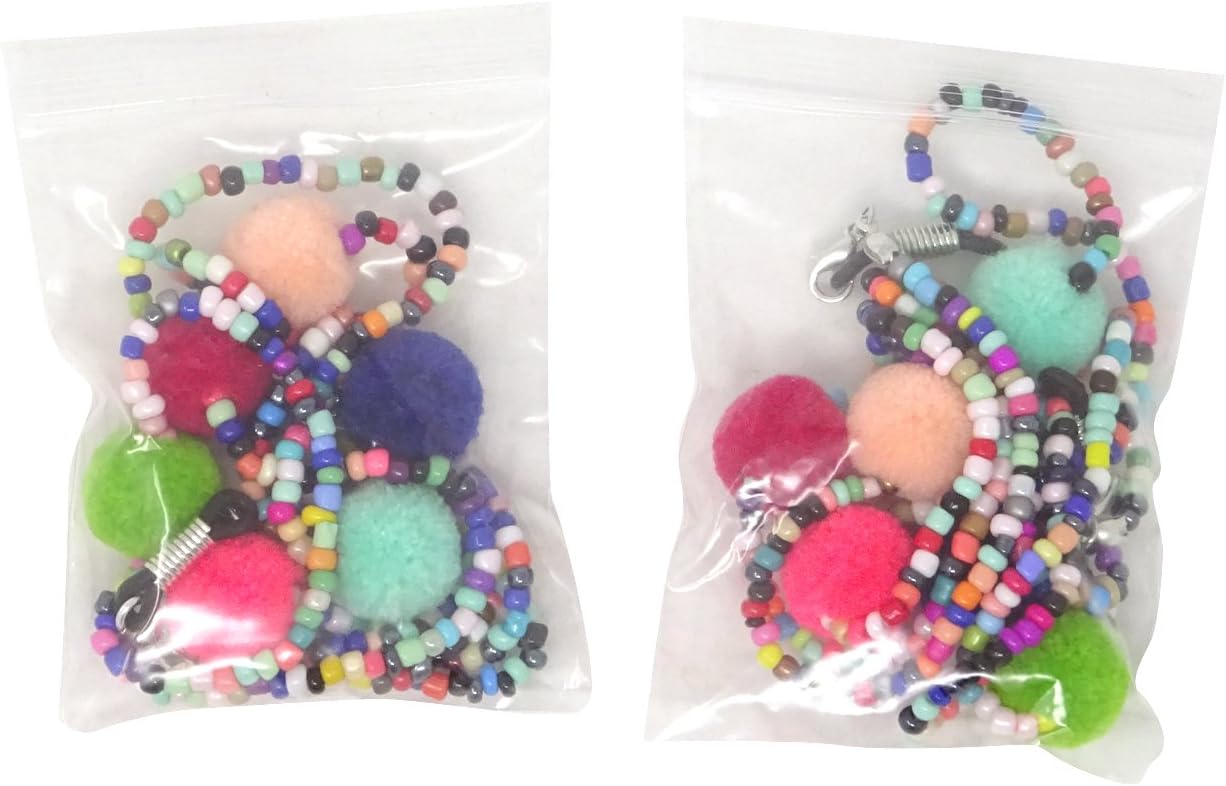 Honbay 2PCS Colorful Beaded Eyeglass Chain Sunglass Holder Glasses Strap Lanyards for Women and Girls (Faux Fluffy Ball)
