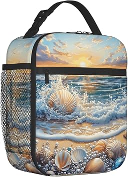 Lunch Box for Kids Adult Girls Boys Insulated Lunch Bag Pearl Shell Beach Reusable Lunchbox Portable Cooler Tote Bag for Work School Picnic