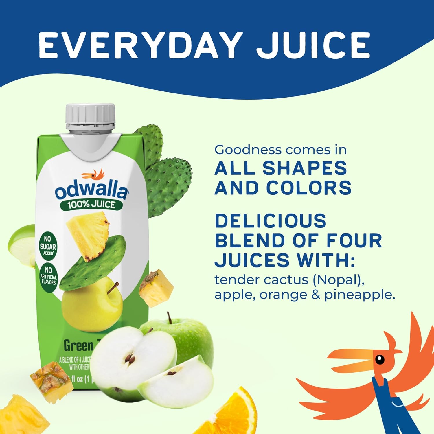 Odwalla Green Juice – Green Drink with Nopal Cactus, Apple, Orange & Pineapple Juice – Natural Ingredients, No Added Sugar, No Preservatives, No Artificial Flavors - 16 fl oz (12 Pack)