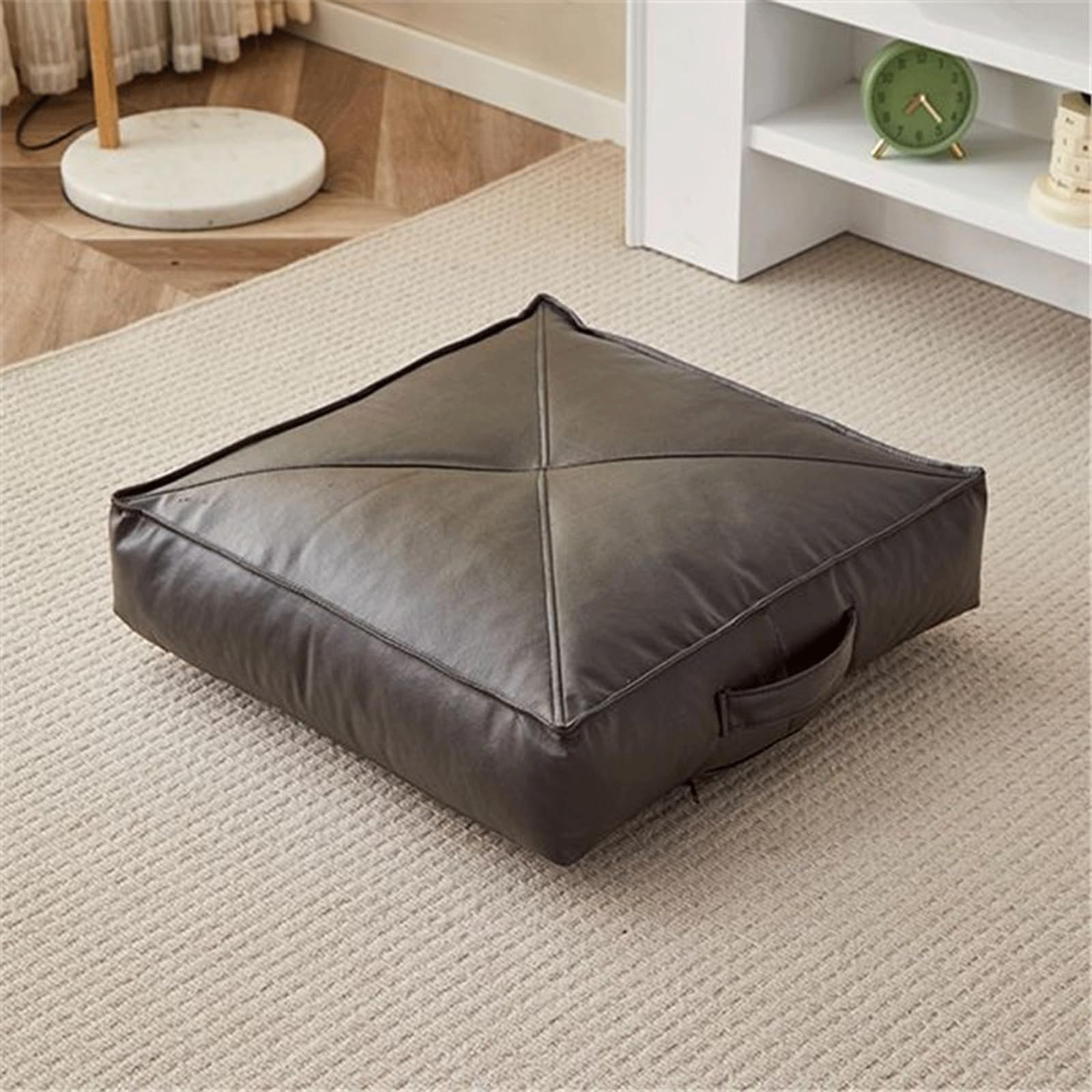 Japanisches Bodenkissen, quadratisches Sitzkissen, Kunstleder, MTAT-Kissen für Yoga, Wohnzimmer, Schlafzimmer, tragbares, wasserdichtes Bodenkissen (Kaffee, 60 x 60 x 15 cm)