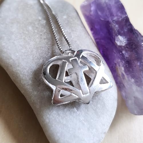 Miniatura 6 de Estrella de David con collar de cruz, colgante de plata mesiánica 925 en forma de corazón 3D, joyería interreligiosa cristiana judía