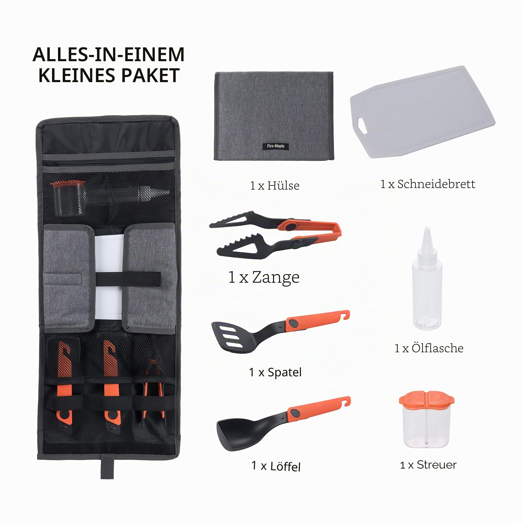 Fire-Maple Camping-Küchenutensilien-Set, tragbar, 6-teilig, mit klappbaren Zangen, Spatel, Löffel, Outdoor-Ausrüstung für Backpacking, Bushcraft, Camping, Auto, Angeln, Grillen und Reisen