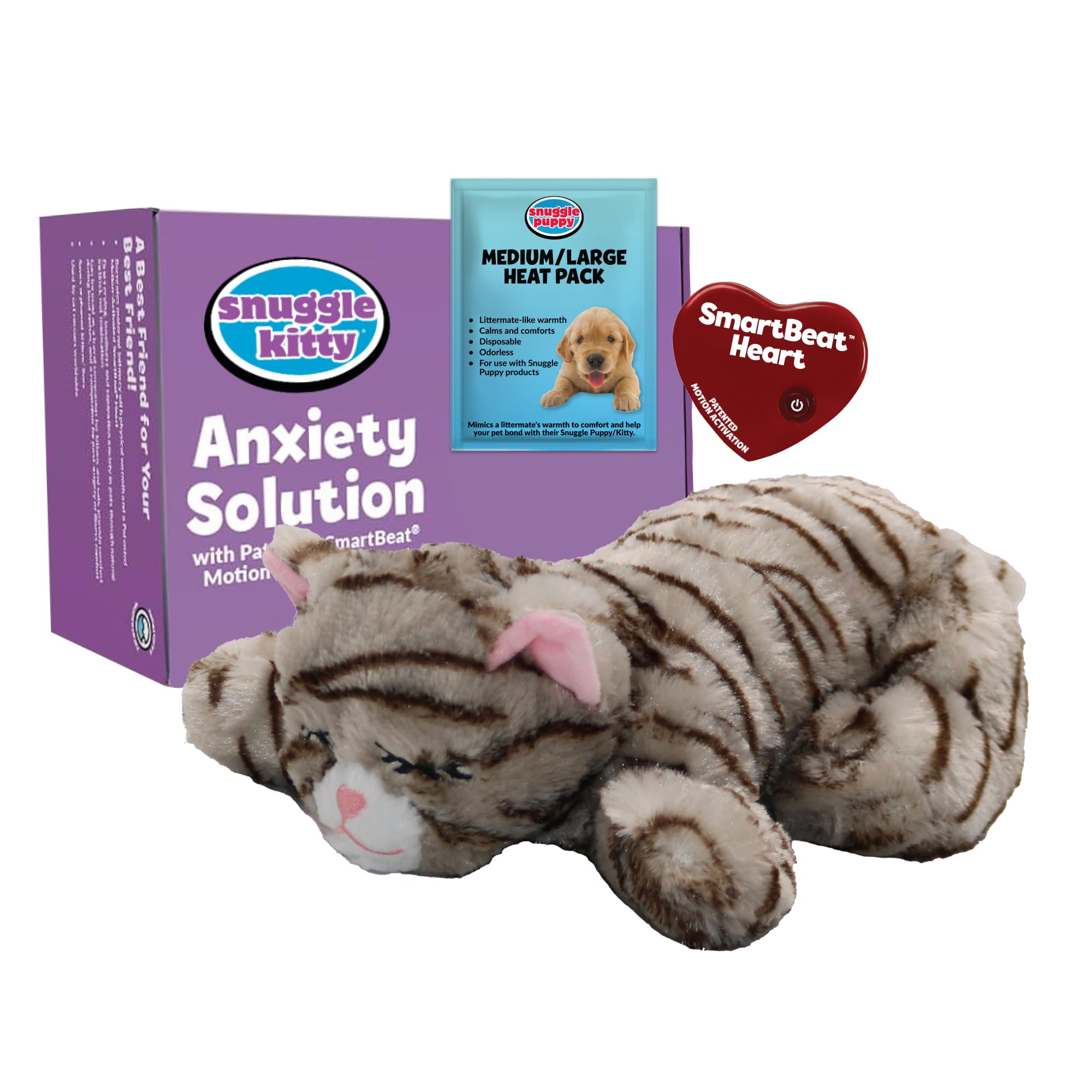 Snuggle Kitty Heartbeat Plush Cat Toy by Snuggle Puppy - Cat Calming Toy and Anxiety Relief for All Breed Sizes