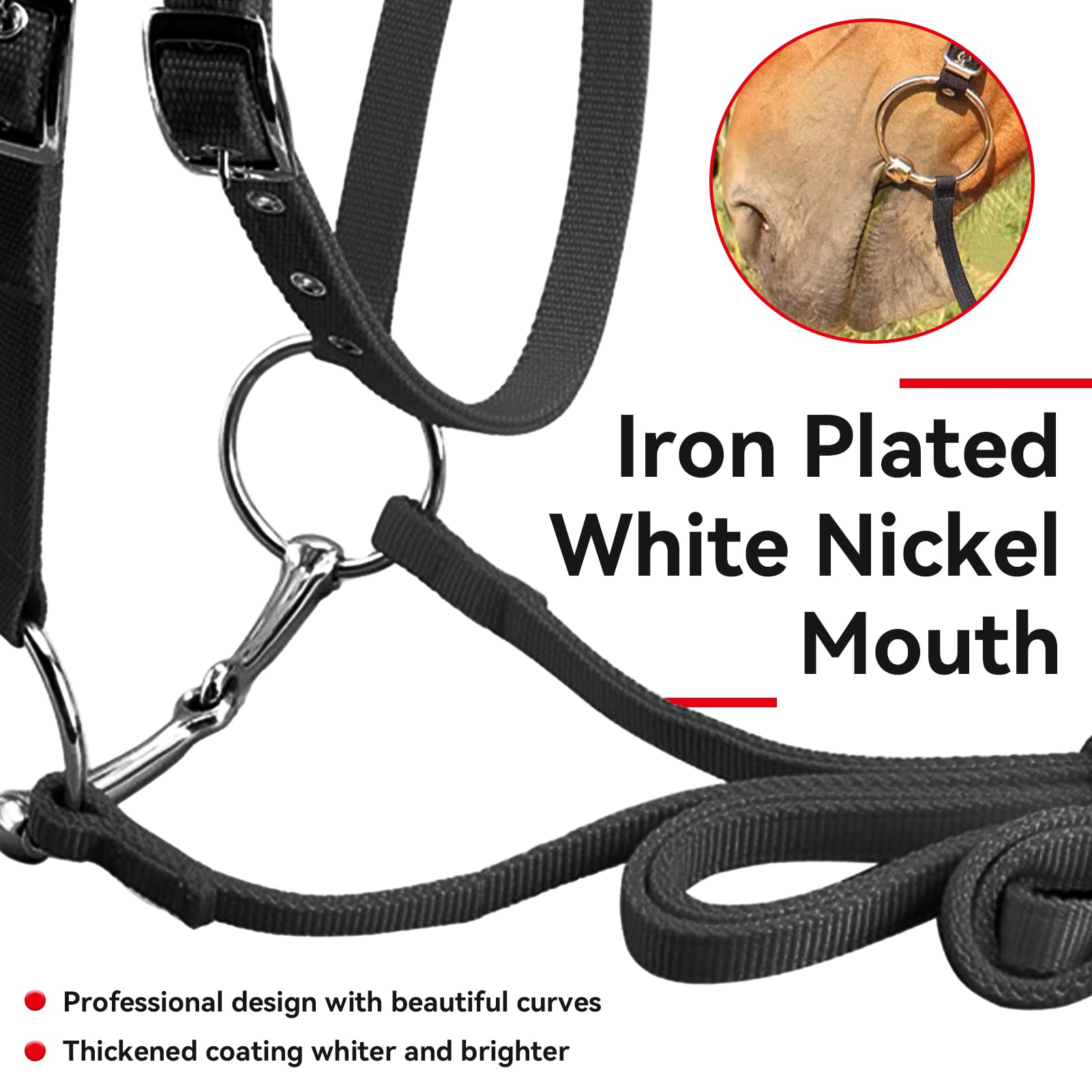 Bridon Lilly, Bridon sans Mors Horses Noir Bridon de Haute qualité Soft sans Mors Bridon Confort avec rênes