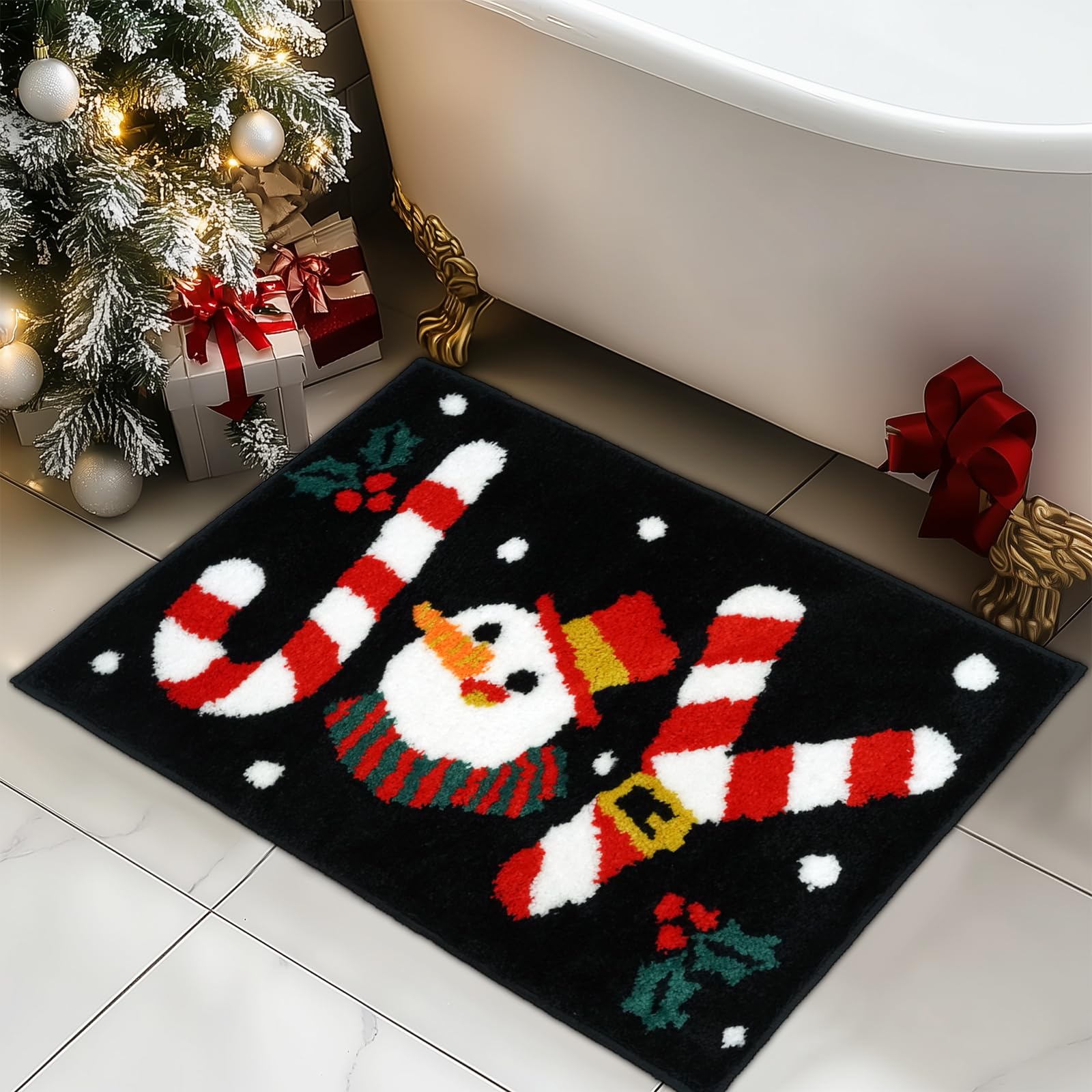 Mocsicka Christmas Joy Bath Mat - Cute Non Slip Bathroom Rugs 20x32 inches