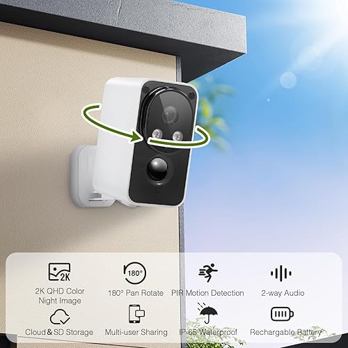 Miniatura 2 de Cámaras de seguridad inalámbricas para exteriores con rotación panorámica de 180, cámaras de visión nocturna a color 2K para seguridad en el hogar,