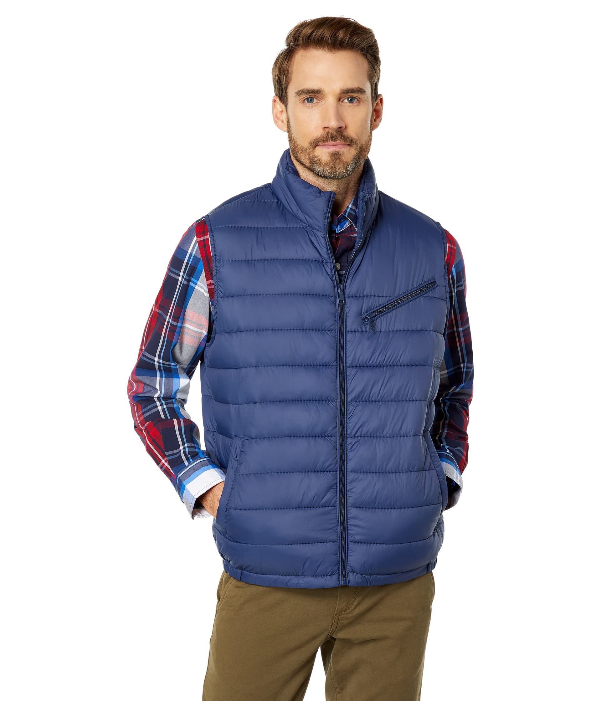 Cole Haan Men's Navy Quilted Puffer Vest With Chest Zip Pocket, L
