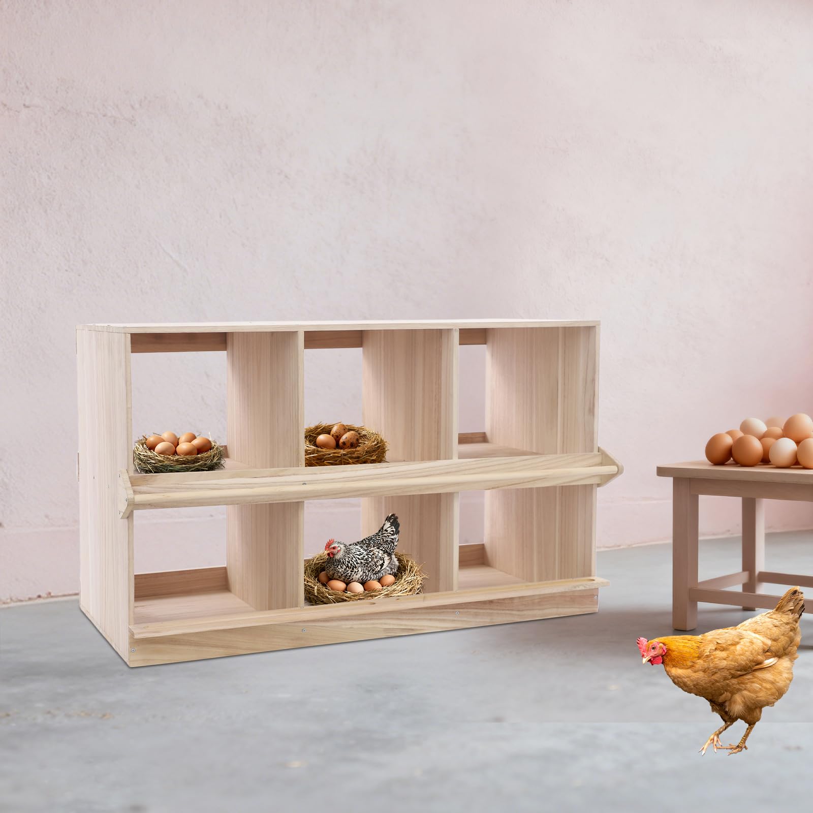 Jaula para gallinas, 6 compartimentos, madera, 94 x 44 x 58 cm, nido para pollos, codornices, patos, palomas