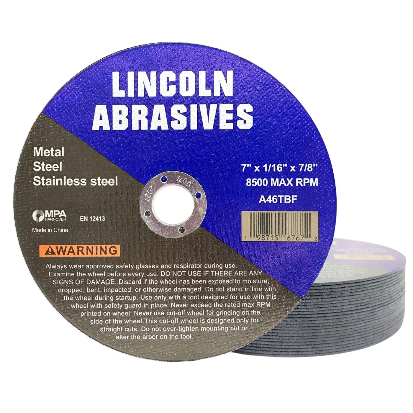 Lincoln Abrasives 25-Pack 7" x 1/16" x 7/8" Cut-Off Wheels Metal & Stainless Steel
