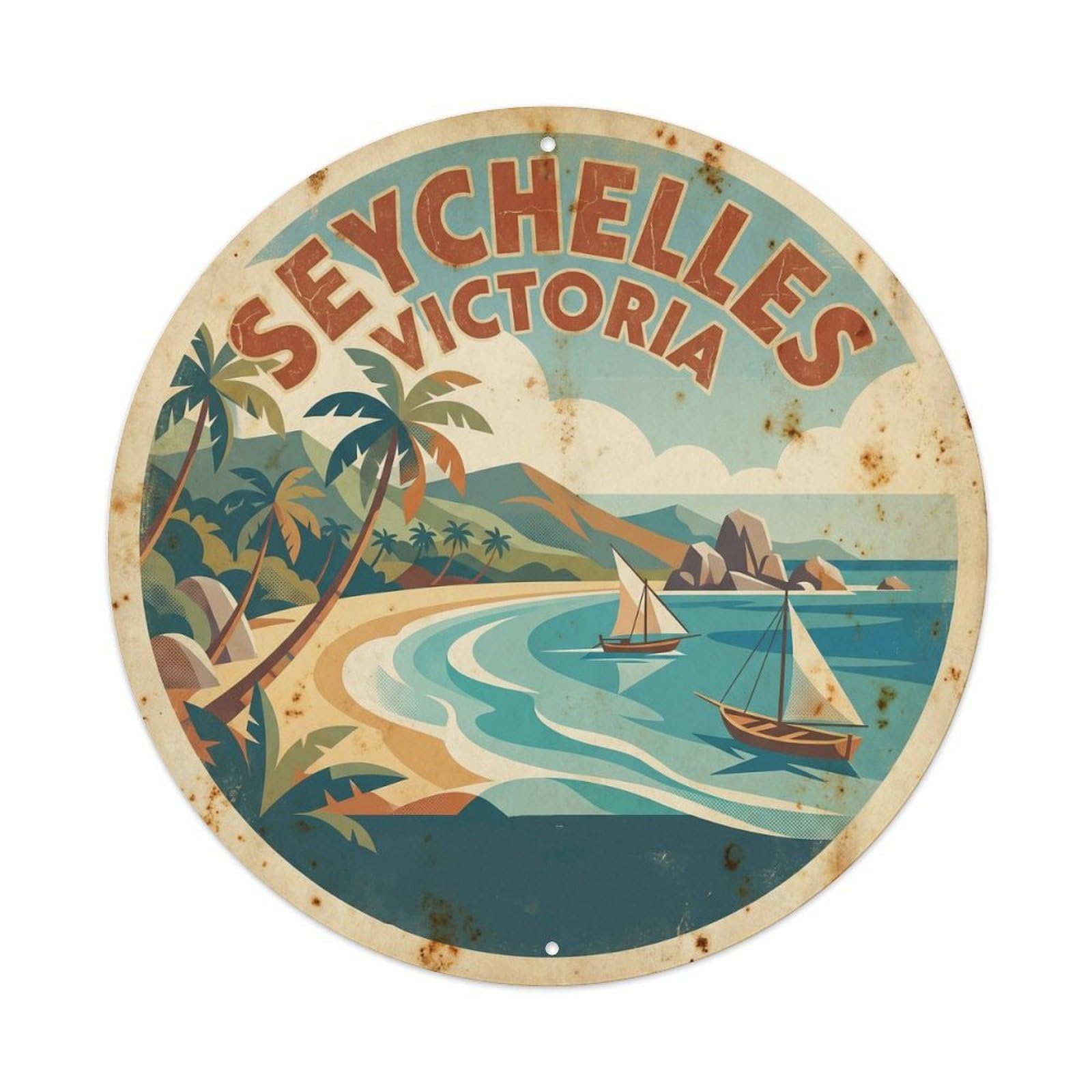 Seychelles Victoria Atoll Resort Retro Ink Metal Tin Sign