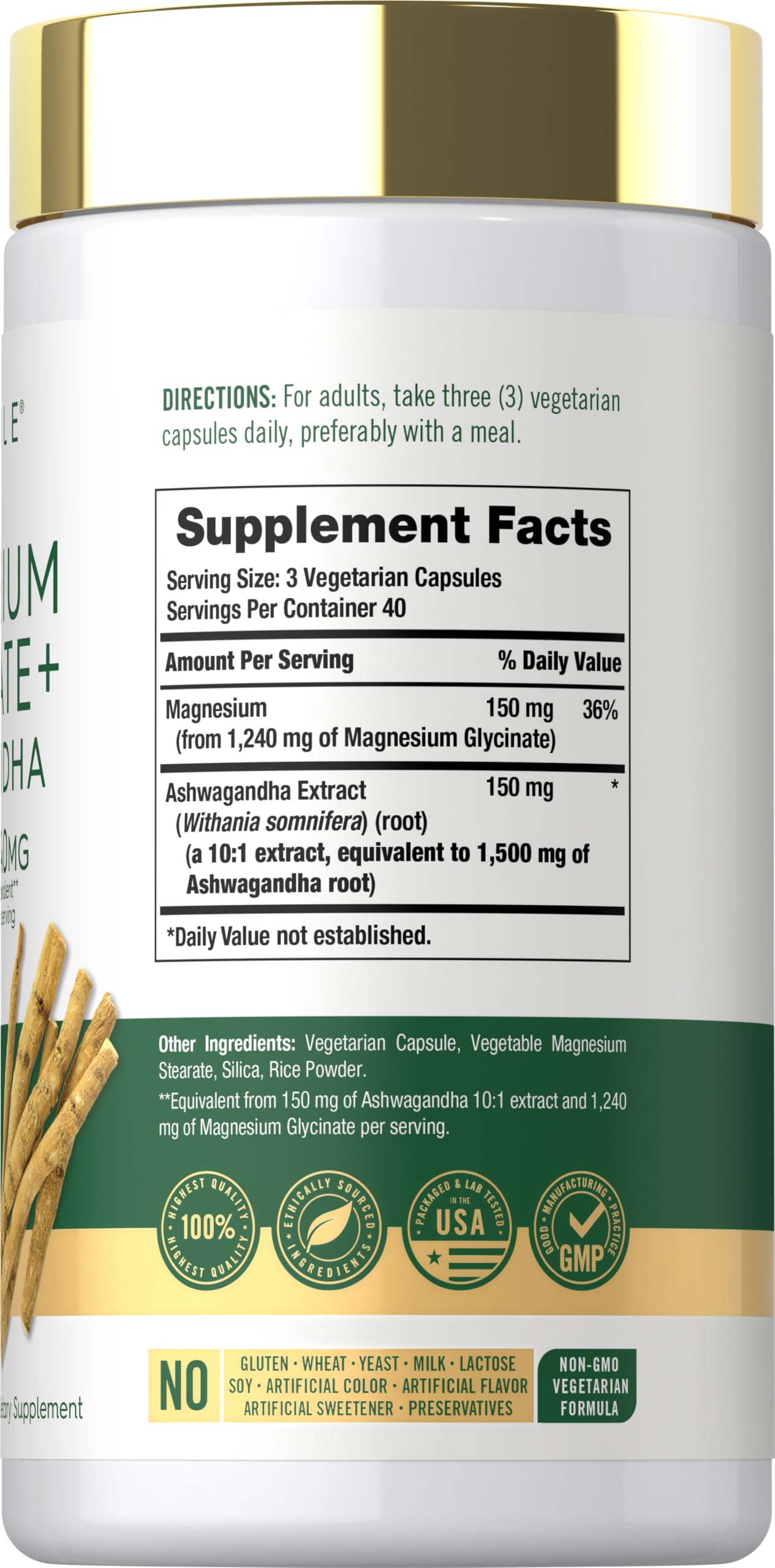 Carlyle Magnesium Glycinate with Ashwagandha | 120 Vegetarian Capsules — Amazon image 2