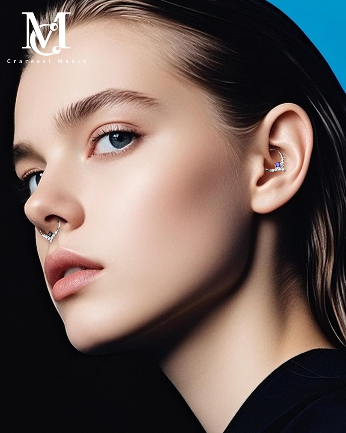 CM Crareesi Mania Dainty Septum Ring 16G 8mm Septum Piercing Jewelry 316L Stainless Steel Daith Earrings for Women Square CZ 10mm - Image 2