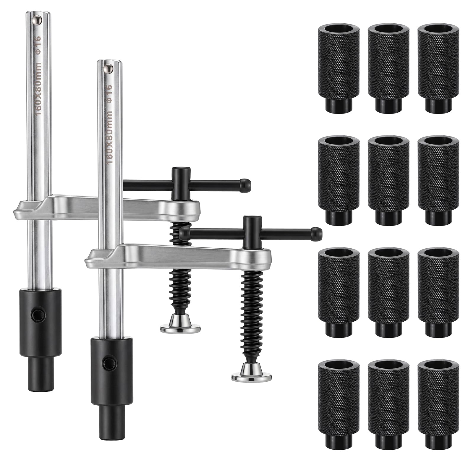 Moxweyeni 2 Pcs Welding Fixture with T-handle 12 Pcs 5/8 Inch Welding Table Fixture Pin Set Maximum Opening 8-1/2 Inch Throat Depth 3-1/4'' Heavy Duty Clamp V-groove Fixturing for Weld Fabrication