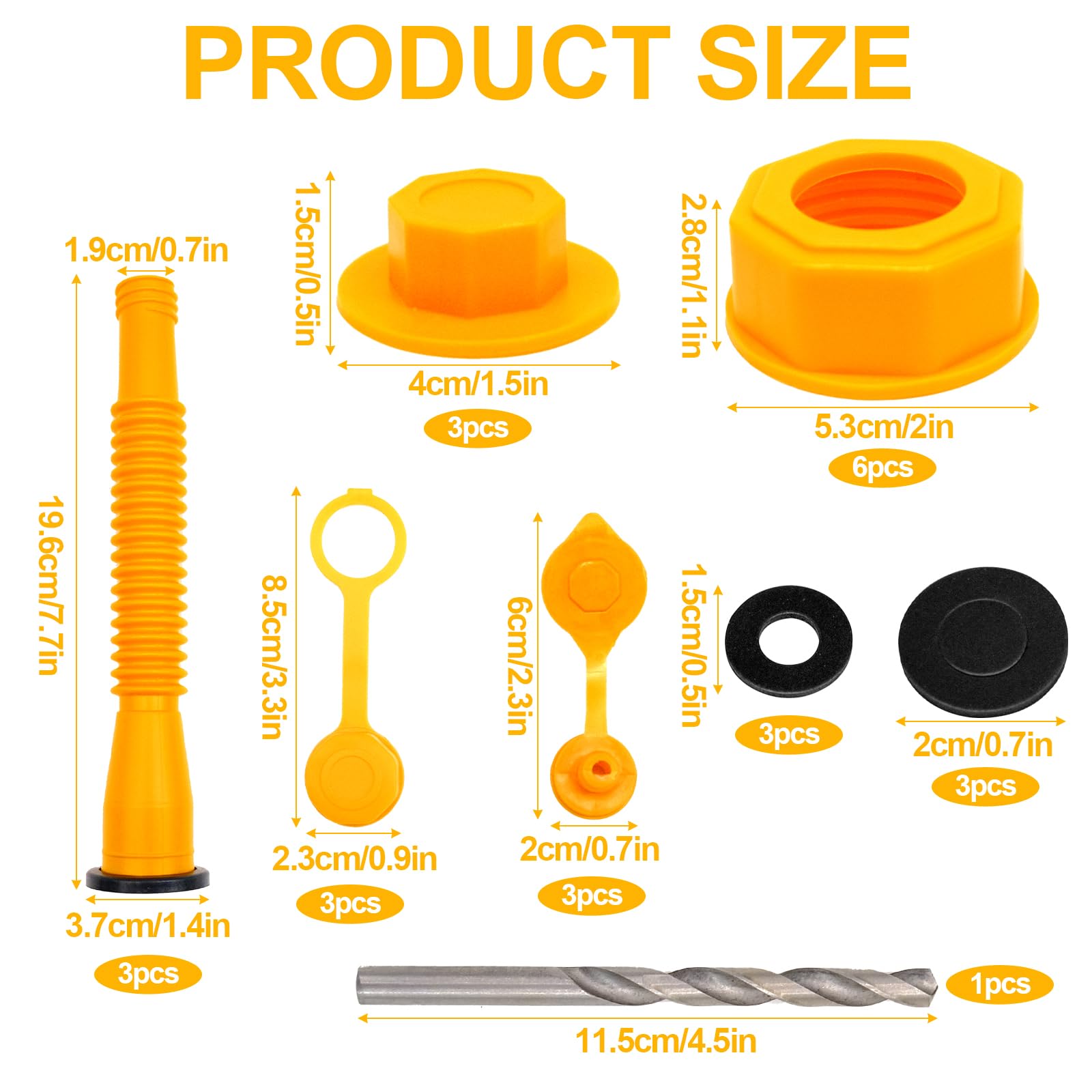 Lot de 3 becs verseurs avec foret de 8 mm, bec verseur flexible avec bouchons d'étanchéité, embout de rechange pour bidon en plastique de 1 à 10 litres