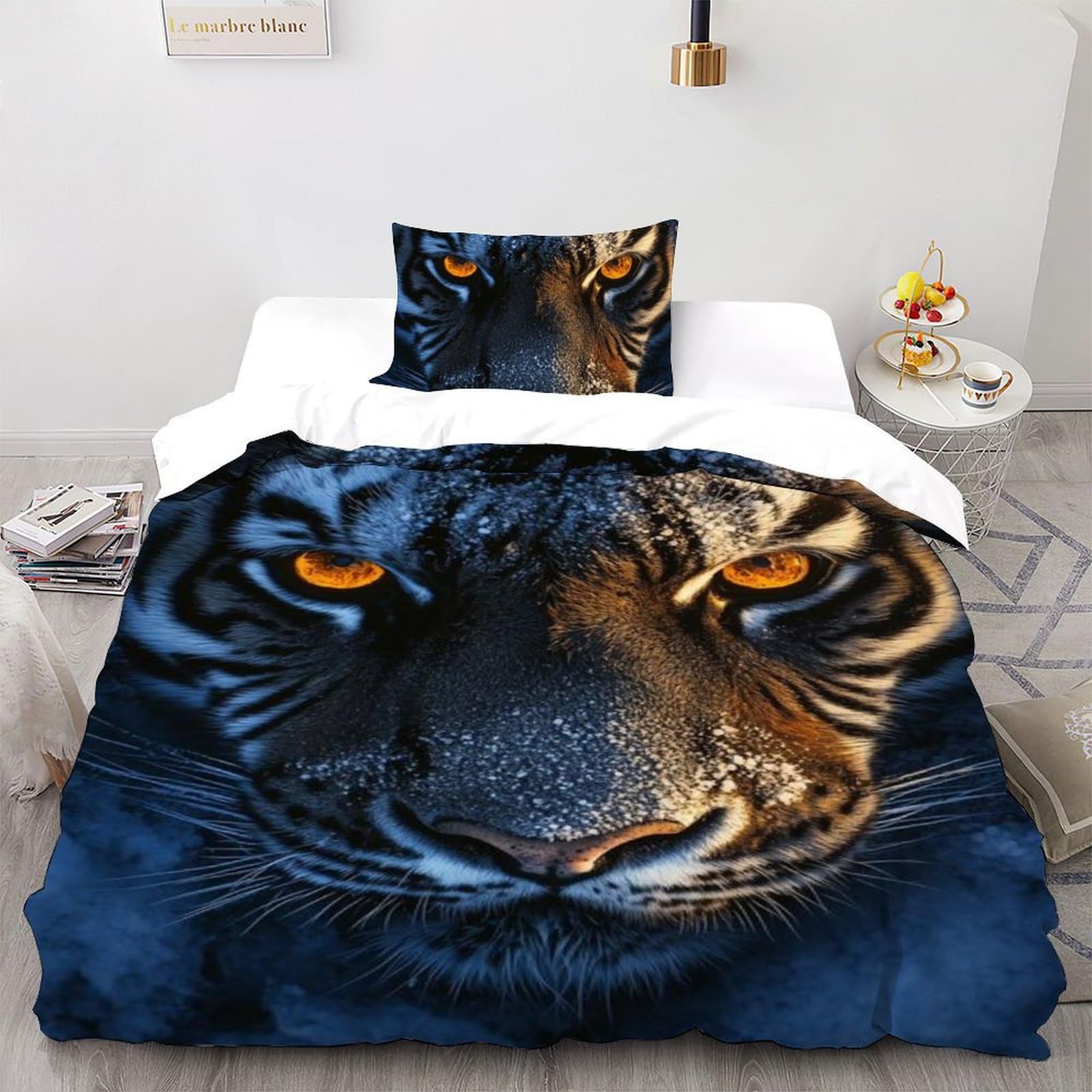 Housse de couette single motif tigre pour simplifier le nettoyage du lit de votre garçon