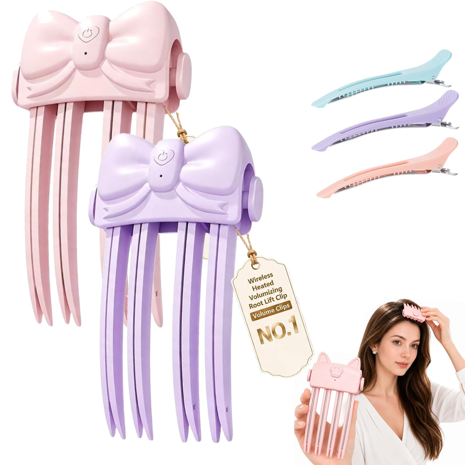 Wireless Heated Volumizing Root Lift Clip, Beheizter Volumen Clips Haare, Heated Root Volume Hair Clip, Instant Hair Ro-ot Fluffing, Wireless Ha-ir Volumizer for Flat Fine H-air，2 Stück D