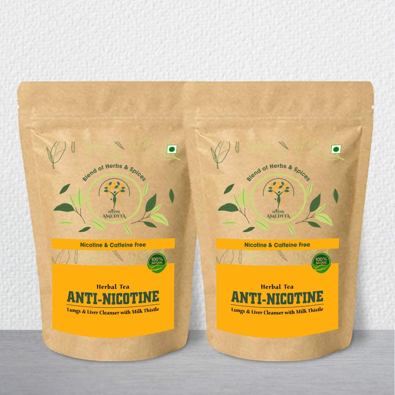 Amedyya Anti-Nicotine 100% Herbal Lungs and Liver Cleanser -Blend of Herb, Spices, Milk Thistle & Green Tea - Nicotine & Caffeine Free | AntiNicotine cleanse Lungs & Liver Naturally-Pack of 2(100gX2)