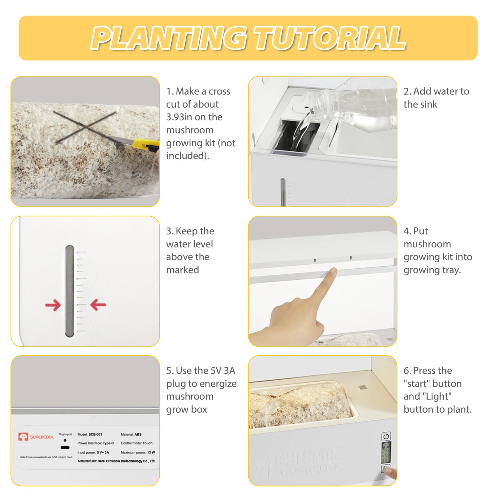 Caja de Cultivo de Setas con Sistema de Ventilación | Iluminación LED Automática & Control Táctil | Incluye Higrómetro y Termómetro | Caja ABS Transparente para Hidroponía