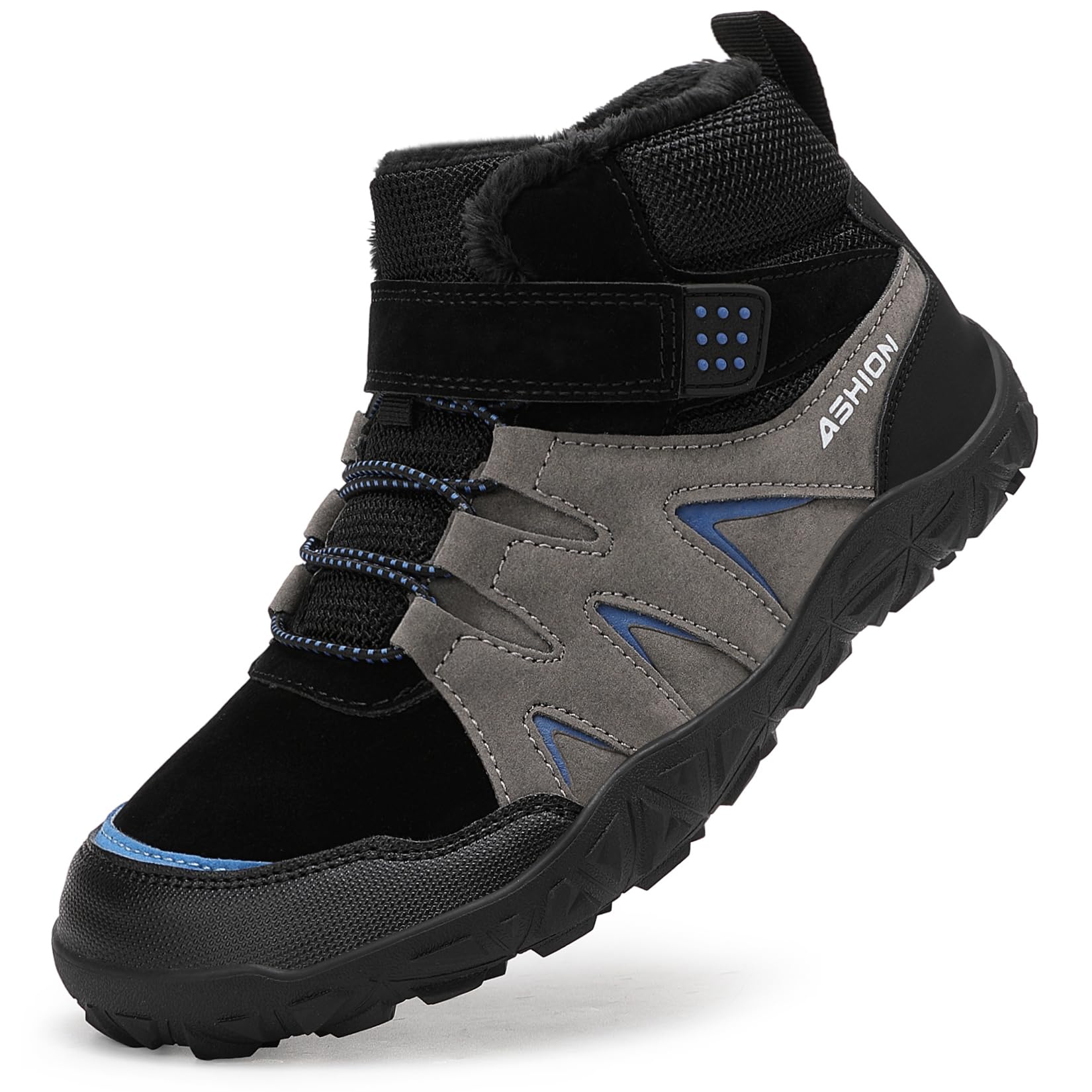 Littleplum Winterschuhe Jungen Winterstiefel Kinder Barfussschuhe Winter Warm Gefüttert Schneestiefel Wanderstiefel(B Grau Blau,33EU)