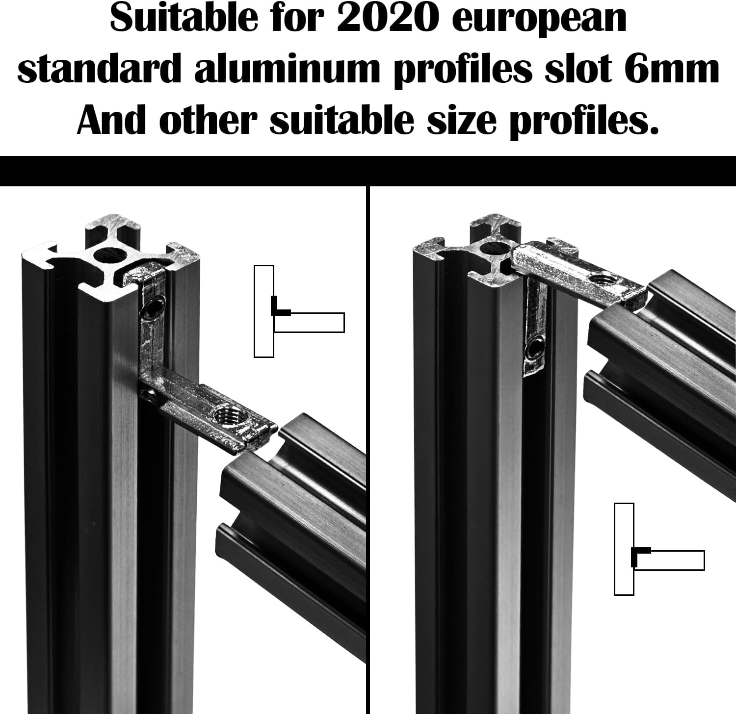 30Pcs 2020 Series L-Shape Interior Inside Corner Connector, 90 Degree Zinc Alloy Corner Joint Bracket with Screws and Wrench for Aluminum Extrusion Profile Slot 6mm (Black)