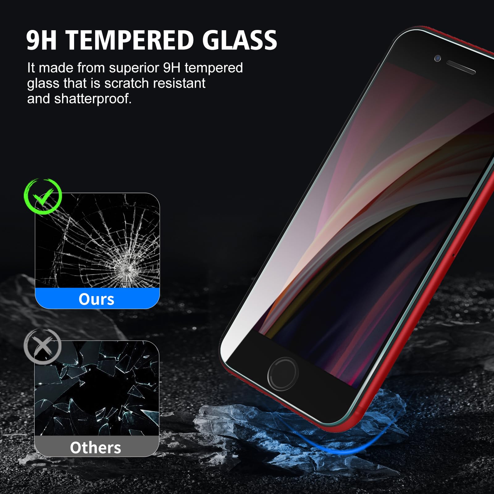 Paquete de 3 protectores de pantalla de privacidad para iPhone SE 2022 / iPhone SE 2020 / iPhone 8 / iPhone 7, vidrio templado antiespía, dureza 9H, resistente a los arañazos