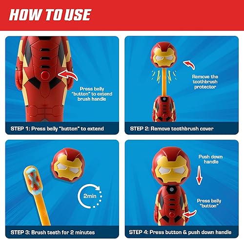 Miniatura 6 de Brush Buddies Marvel Iron Man - Cepillo de dientes para niños, cerdas suaves, cepillo de dientes ultra suave, cepillo de dientes de superhéroe
