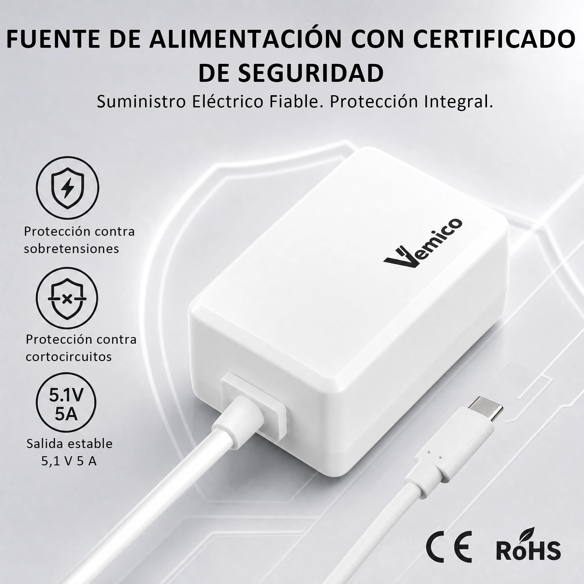 Vemico Raspberry Pi 5 Kit 8GB RAM 64GB Edition | 27W GaN 5.1V5A USB C Alimentazione,Active Cooler,64GB Tarjeta,Dual 4K HD Out Cable,Pi 5 8GB Board,Pi 5 Carcasa,Manual Usuario