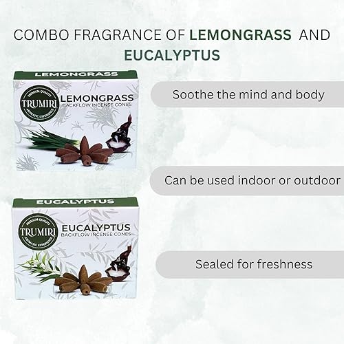 Miniatura 5 de Conos de incienso de reflujo  Paquete combinado de 20 conos de incienso en cascada  10 limoncillo + 10 eucaliptos  Conos de incienso  Conos de