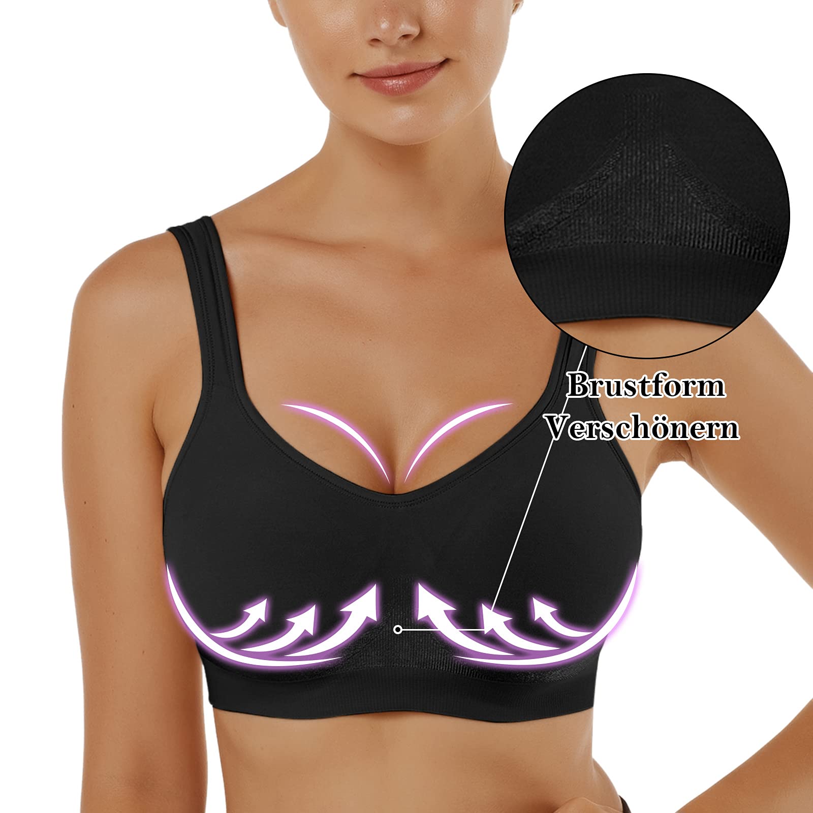 Vertvie Sujetador Deportivo Mujer 1/2/3 Piezas sin Aros con Almohadillas Sujetadores Cómodos para Diario Ejercicio Yoga Dormir(C-3*Negro,S)