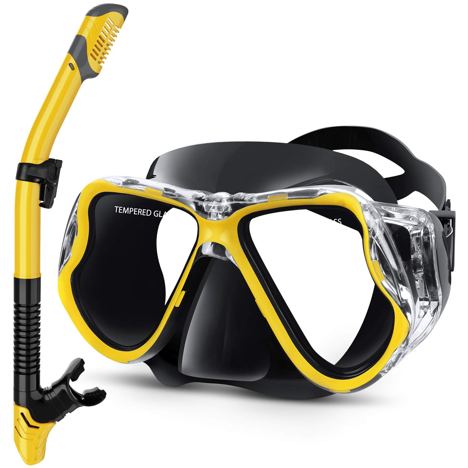 Greatever Snorkel Set, Adult Scuba Diving Mask Anti-Fog Snorkeling Goggles Dry Snorkeling Set Panoramic Wide View Snorkeling Gear with Adjustable Head Straps for Men and Women