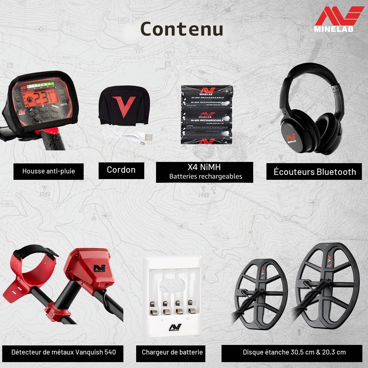 Minelab Vanquish 540 Pro-Pack Détecteur de métaux Multi-fréquences pour Adultes avec bobines étanches V12 12 Pouces x 9 Pouces et V8 8 Pouces x 5 Pouces