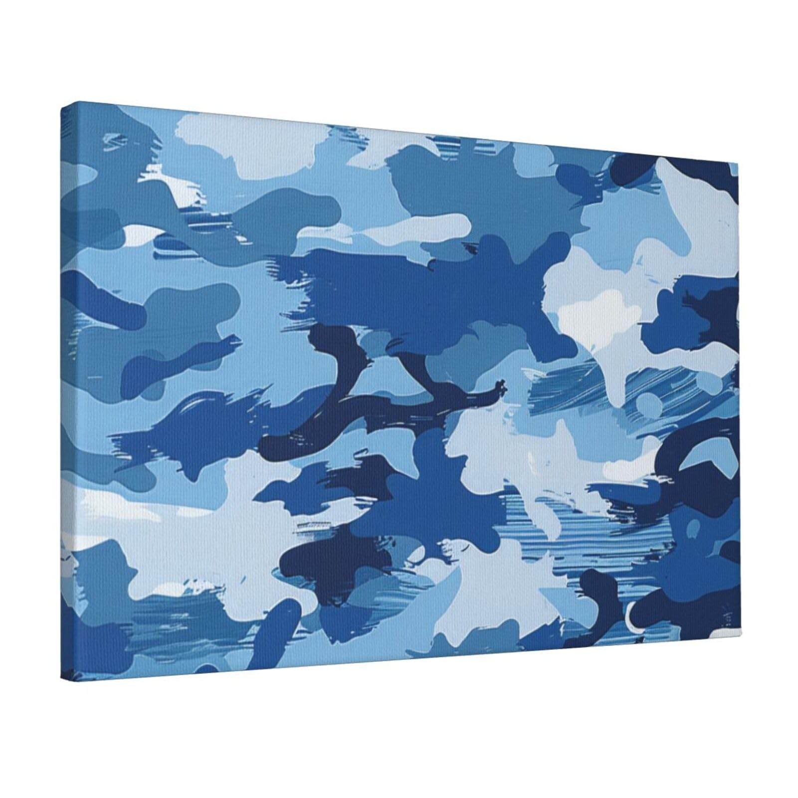 YKLJG Blue Camouflage Printed Wall Art Canvas Prints 45x30 CM Wooden Framed Picture Painting Artwork for Bedroom Kitchen Home Office Decor