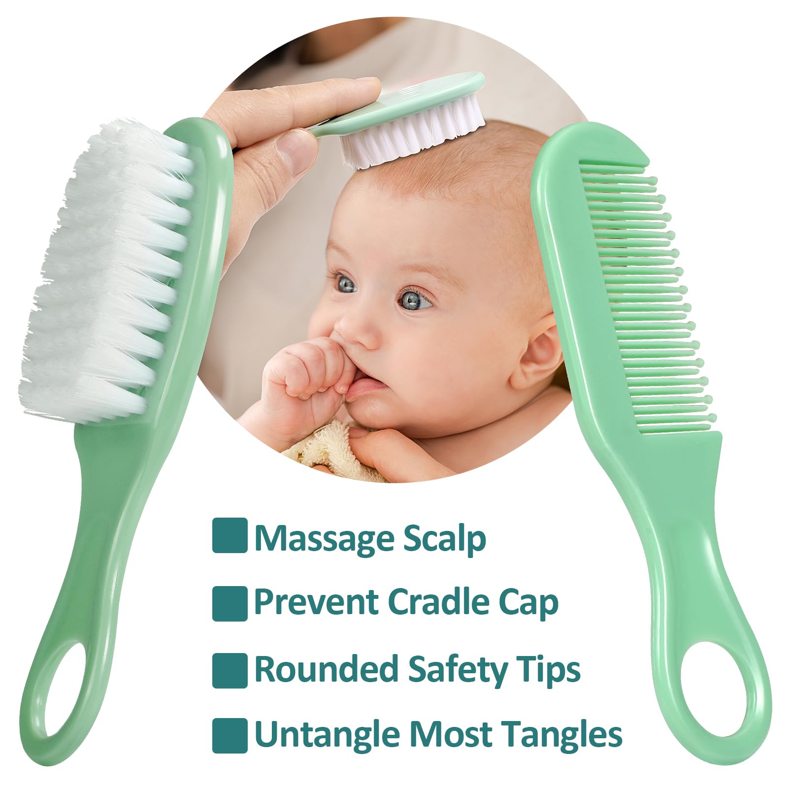 Baby Healthcare and Grooming Kit, Infant Safety Care Set with Hair Brush Comb Nail Clipper, Baby Essentials Kit for Newborn Girls Boys (Green 14 in 1 - Image 2