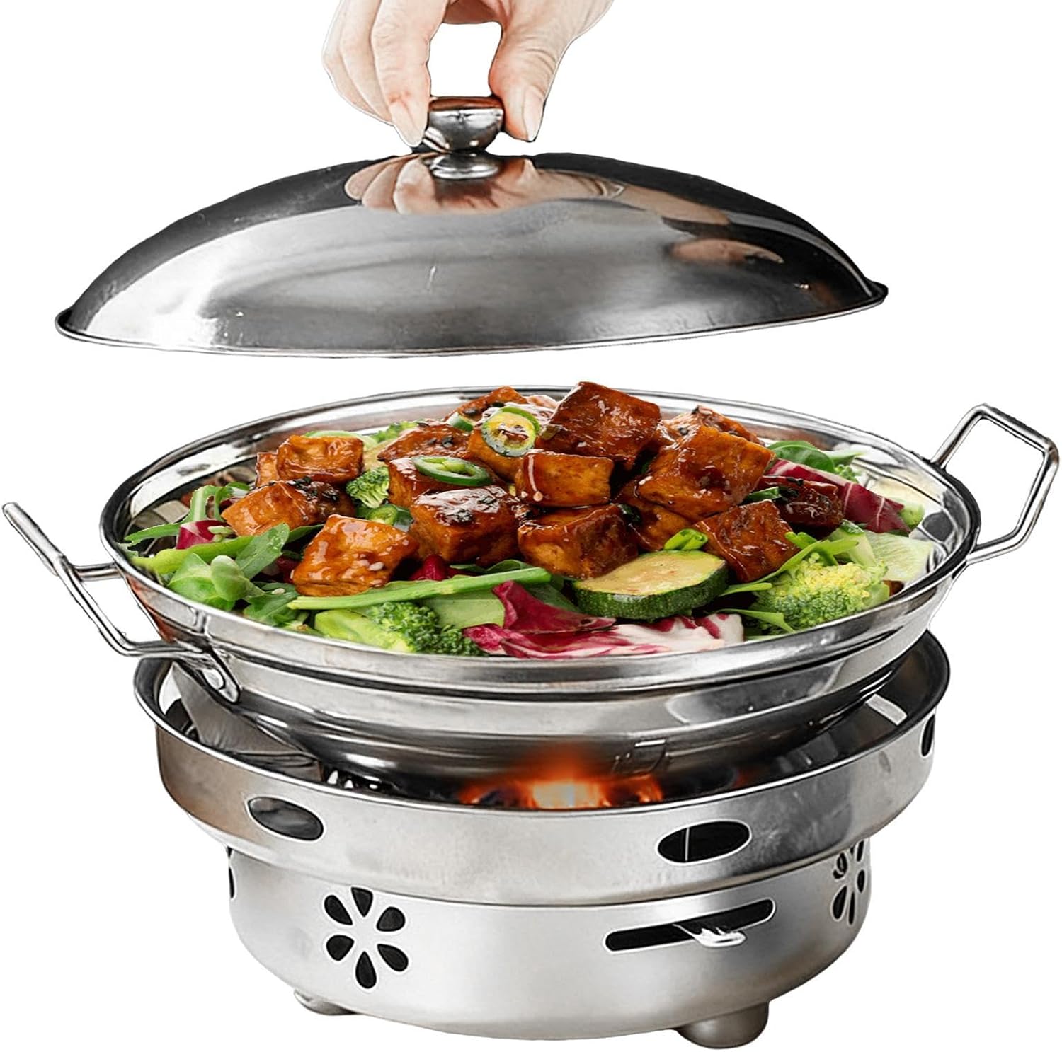 Camping Cookware,with Lid Portable Adjustable Utensils,Alcohol Stove Cooker for Camping - for Indoor Outdoor Kitchen Hiking Backpacking BBQ Survival Picnic Cooking Men Women