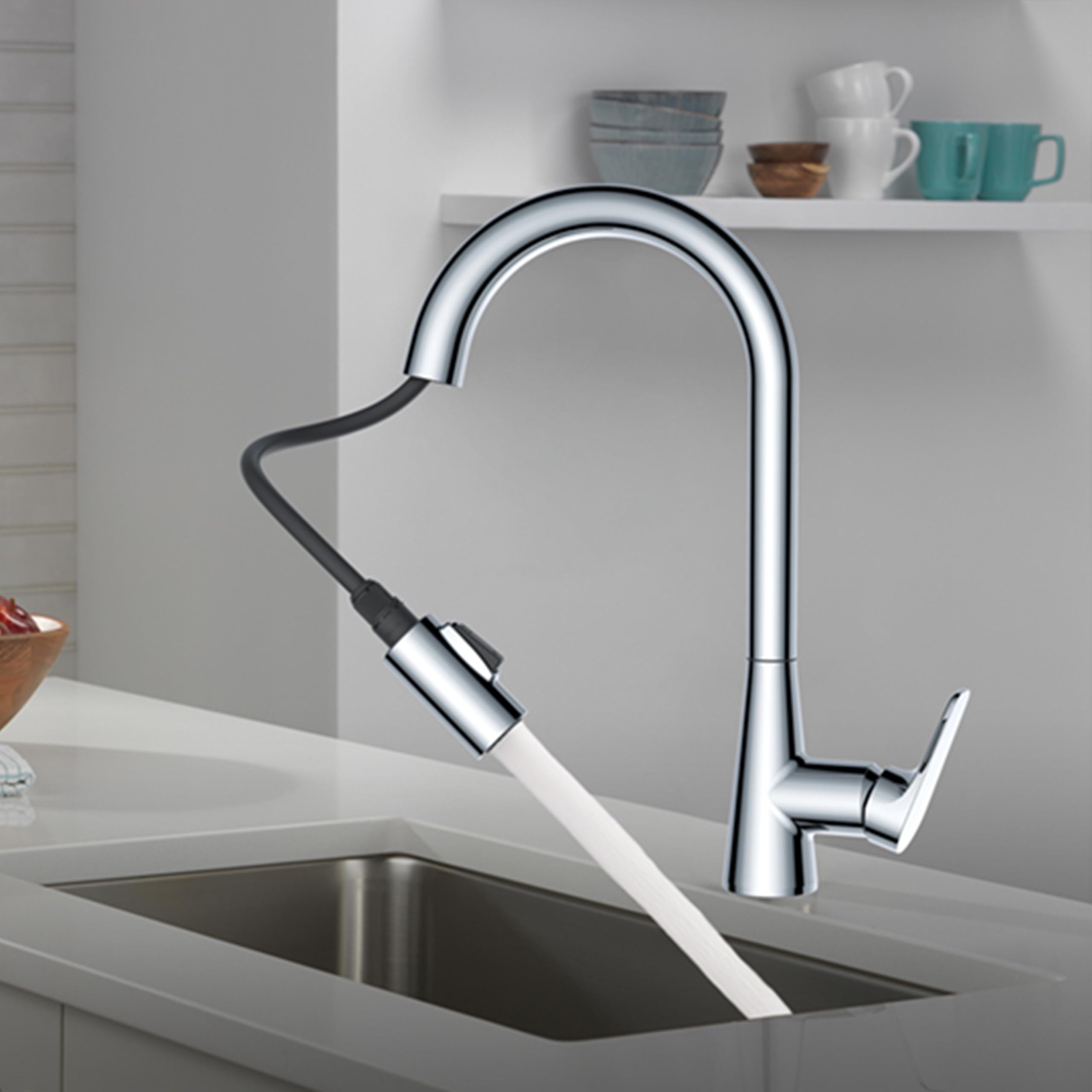 Faucet Pull Down Kitchen Sink Faucet I 10 Year Warranty I Dual Spray Kitchen Faucet I 360° Swivel Spout I Ixa Jive Multi-Function Deck Mount Kitchen Mixer Sink Tap I Chrome I 91355