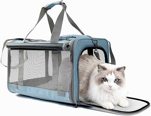 H.S.C PET - Transportador grande para gatos militares de cara suave, color caqui, para viajes, 5 ventanas de malla ventilada, con bolsa, 20 libras