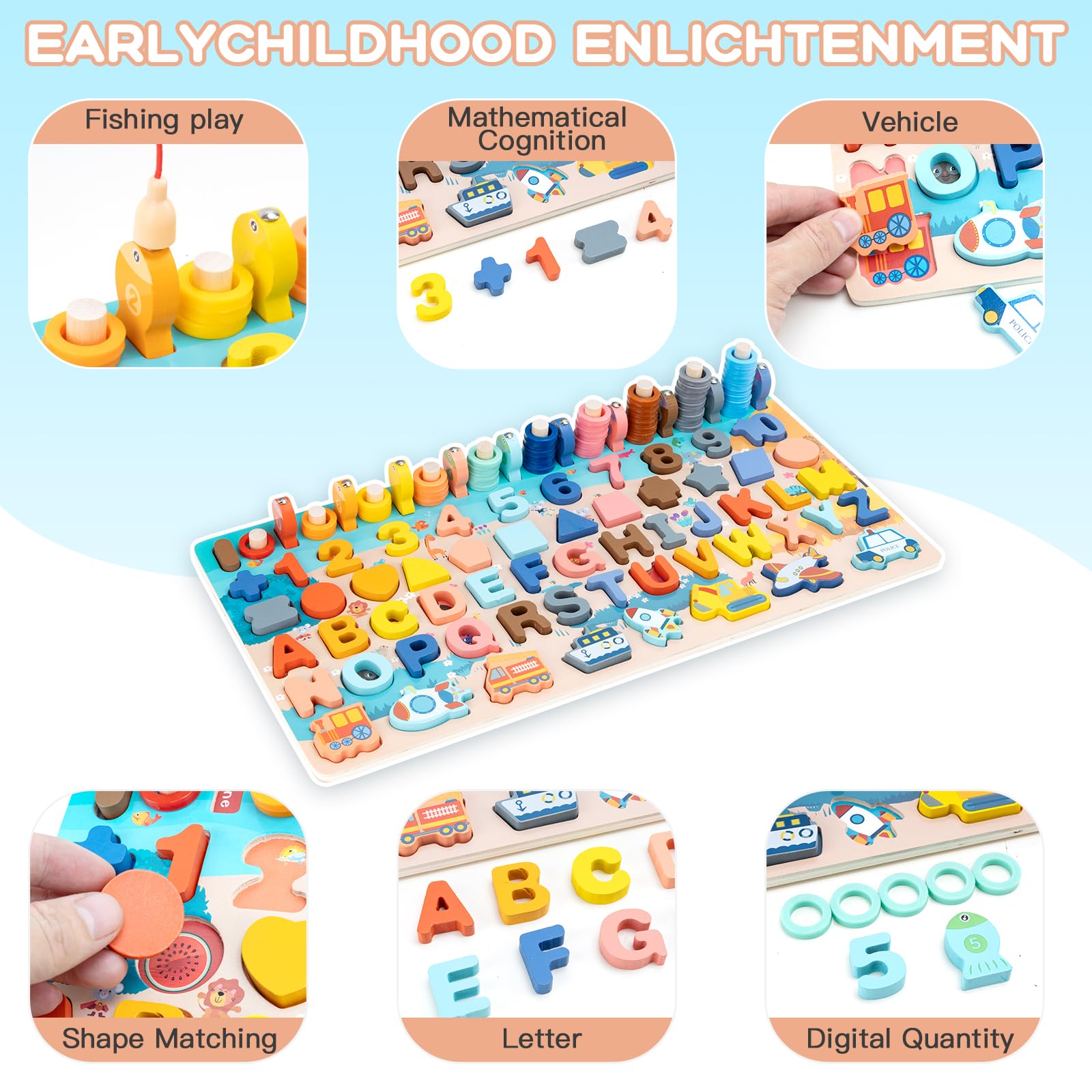 Wooden Sea Animal Puzzle Toy For Kids 2 Years Up Early Educational Learning Toy Play Set For Preschool Children Baby Boys Girls With Storage Board - Puzzle Toy And Kids Toys Price