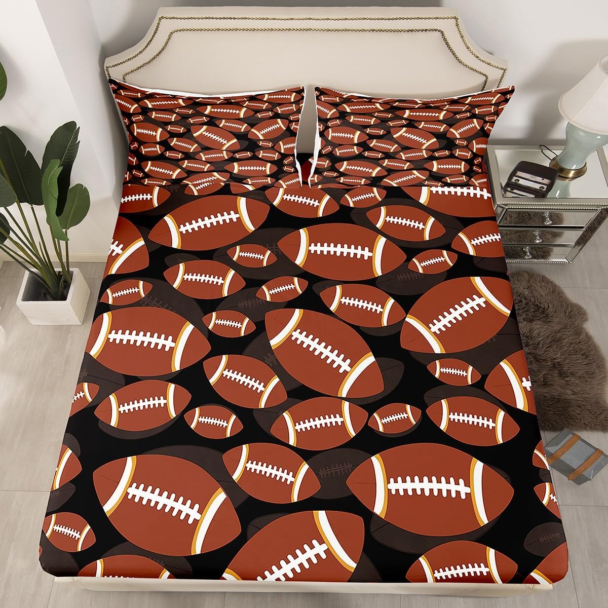 Feelyou Football Bed Sheets Sports Theme Bed Sheet Set for Kids Boys Girls Rugby Game Bedding Set Ball Games Competition Fitted Sheet Bedroom Collection 2Pcs Twin Size - Image 3