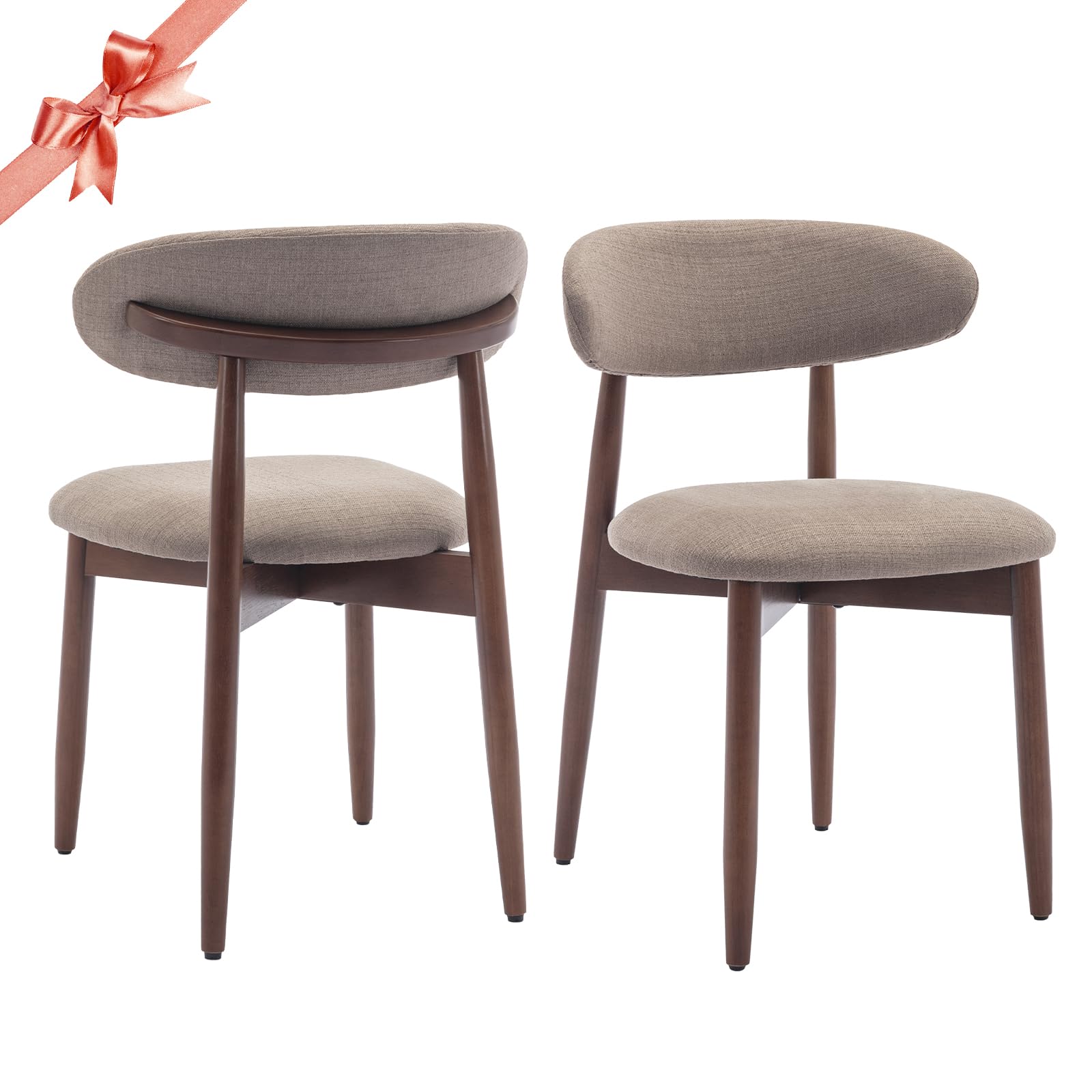COLAMY Wooden Dining Chairs Set of 2, Modern Fabric Upholstered Kitchen Side Chairs, Farmhouse Dining Room Chair with Foot Pegs, Camel